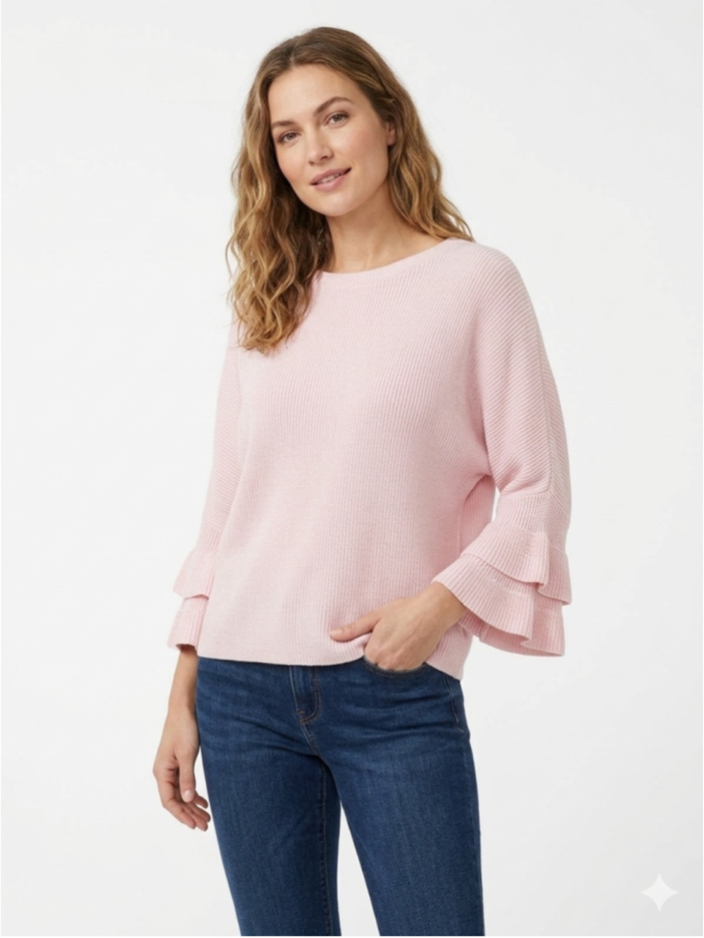 John + Jenn Pink Women’s Ribbed Bell Sleeve Crop Sweater Knit - Size XS - 928